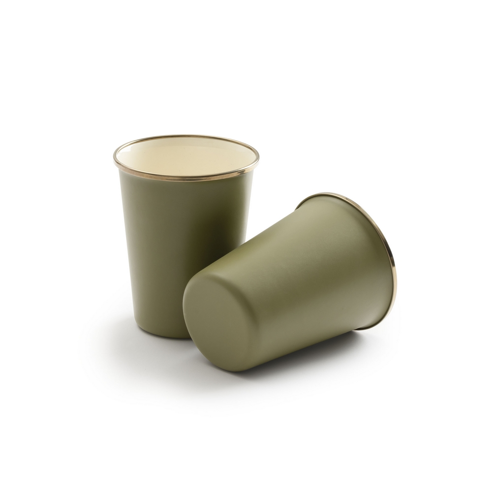 [CKW-1029] Emaille-Becher zweifarbig, Tall Cup 2er-Set, Olive, Barebones